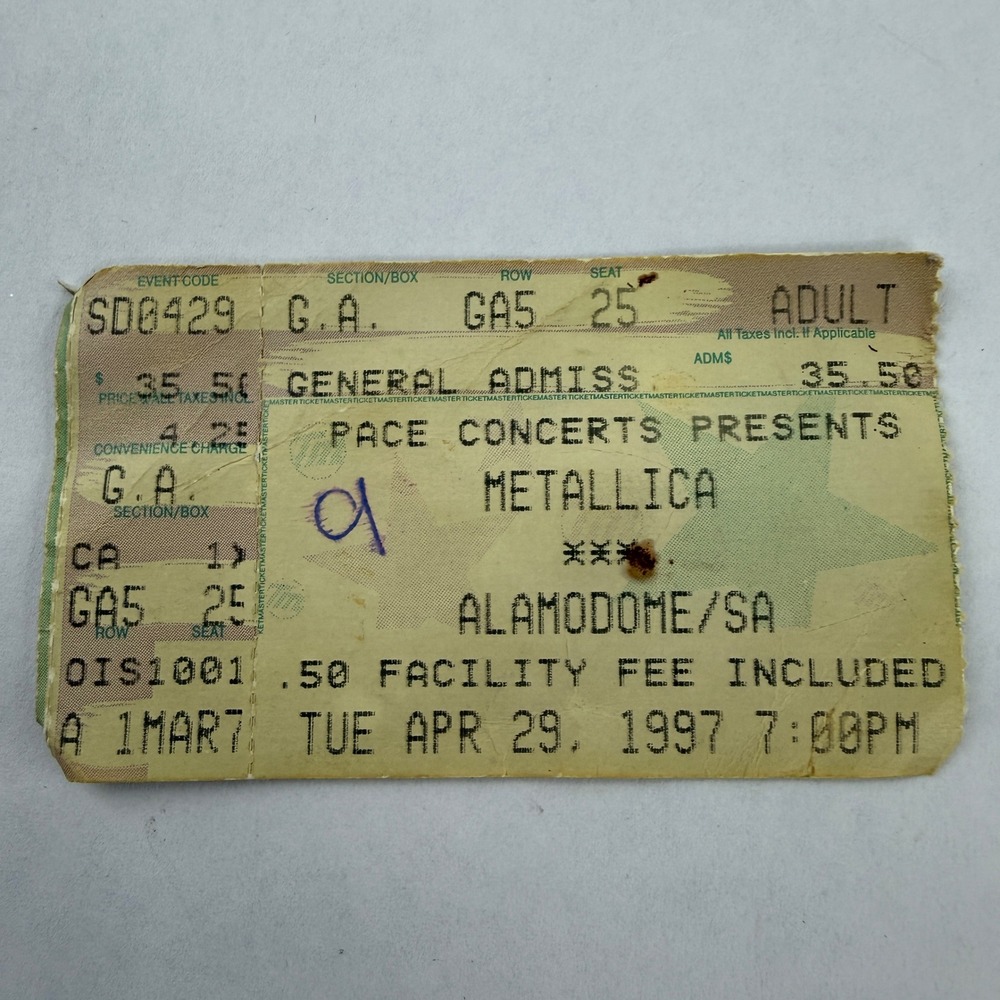 Vintage‎ 1997 Metallica Ticket Stub Alamodome San Antonio TX Concert Memorabilia